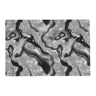 Elegant Black and Silver Glitter Agate Pattern Placemat