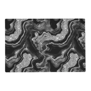 Elegant Black and Silver Glitter Agate Pattern Placemat