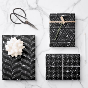 Elegant Black and Silver Glitter Patterns Wrapping Paper Sheets