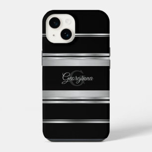 Elegant Black And Silver Gray Design Monogram iPhone 14 Case