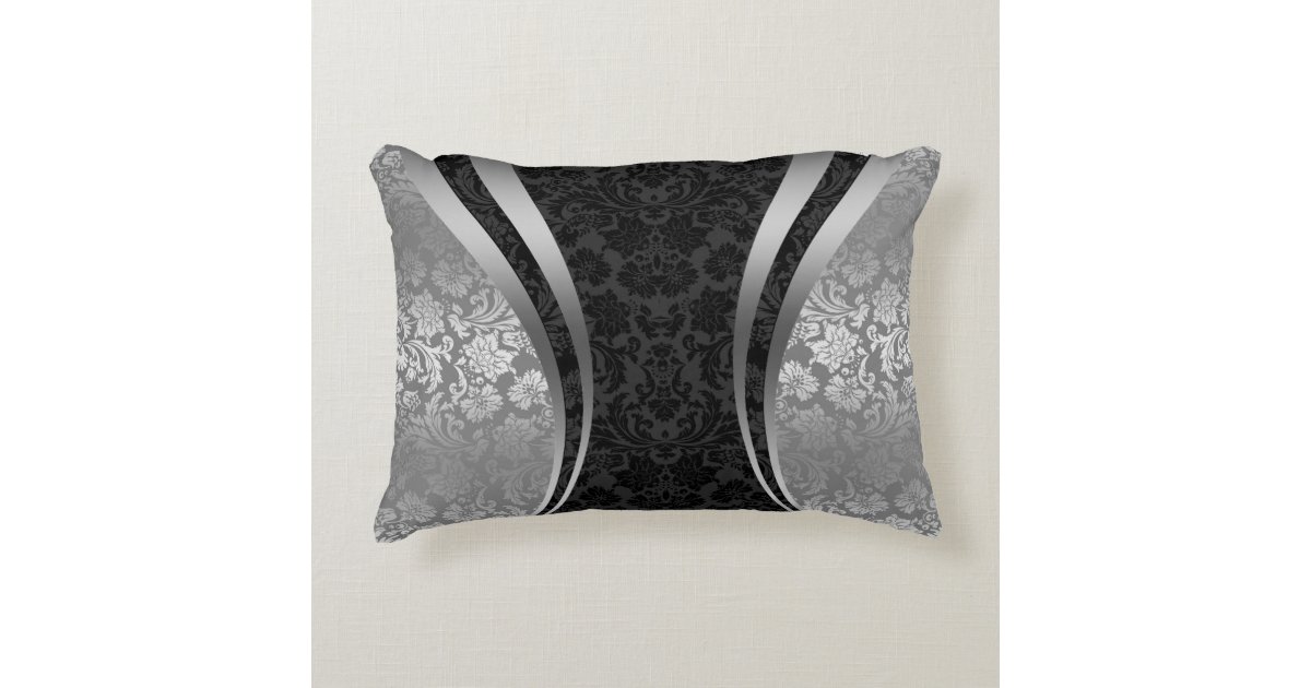 Elegant Black And Silver Gray Floral Damasks Decorative Pillow Zazzle