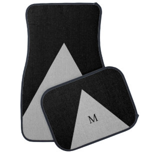 Elegant Black and Silver Gray Monogrammed Car Floor Mat