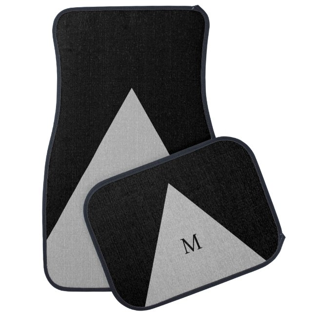 Elegant Black and Silver Gray Monogrammed Car Floor Mat (Set)