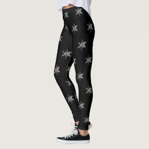 Elegant Black and Silver Gray Snowflakes Christmas Leggings