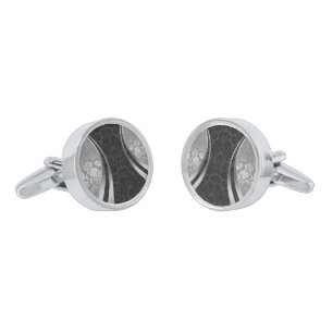 Elegant Black And Silver Gray Tones Floral Damasks Cufflinks