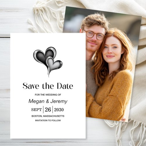 Elegant Black and Silver Hearts Wedding Save The Date