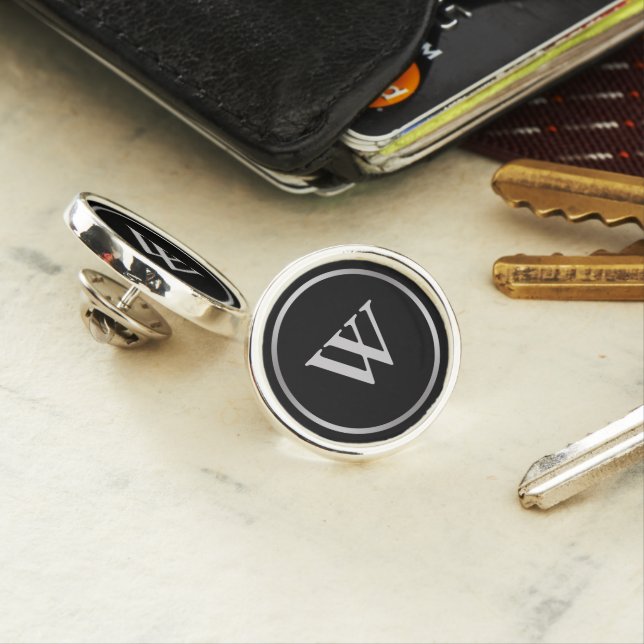 Elegant Black and Silver Look Single  Initial Lapel Pin (In Situ)