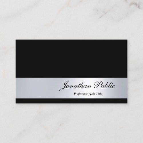 Elegant Black And Silver Modern Italic Script Cool Business Card