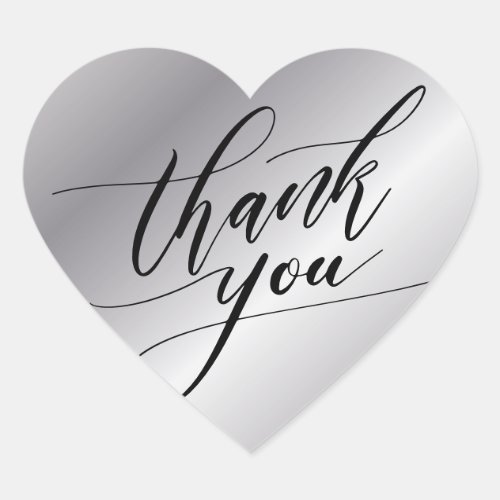 Elegant Black And Silver Modern Script Thank You Heart Sticker