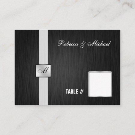 Elegant Black And Silver Monogram Place Cards