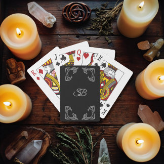 Elegant Black and Silver Monogram Poker Cards