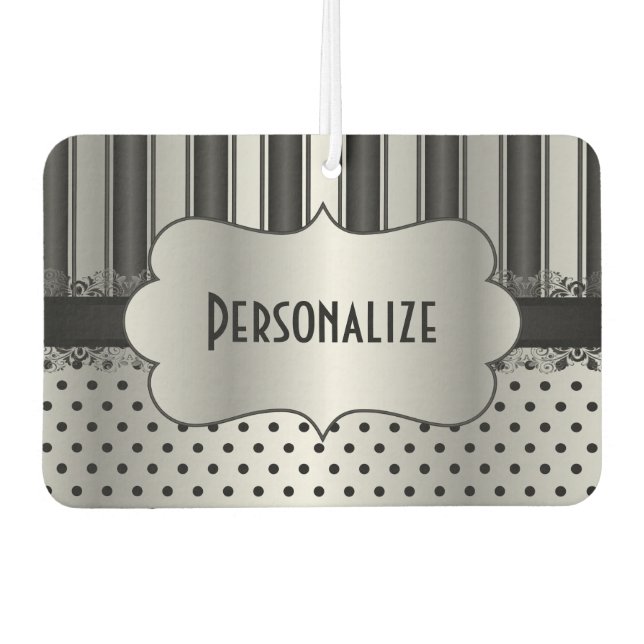 Elegant Black and Silver Pattern | Personalize Car Air Freshener (Front)