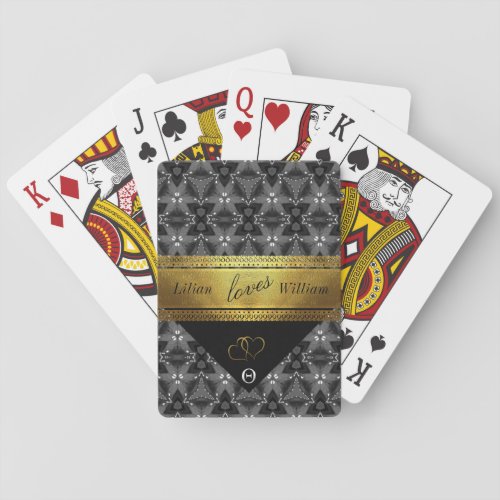 Elegant Black and silver pattern with gold ribbon Poker Cards