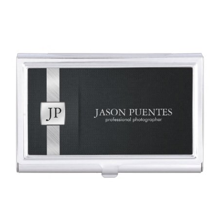 Elegant Black And Silver Professional Business Card Holder