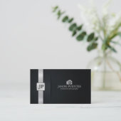 Elegant Black and Silver Professional Photographer Business Card (Standing Front)