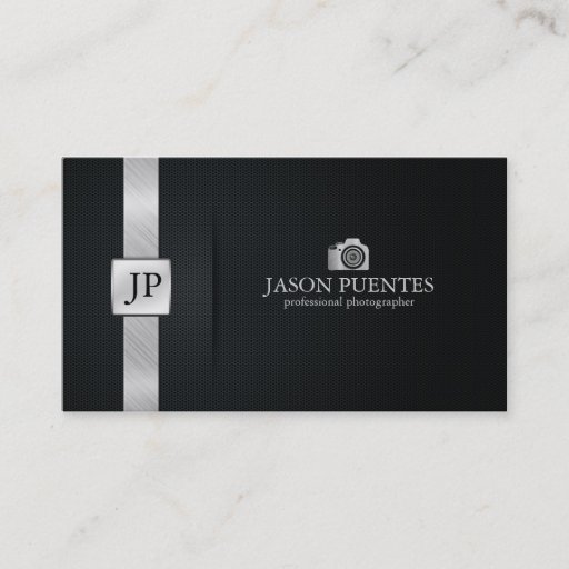 Customizable Elegant Black and Silver Professional Photographer Business Card Template