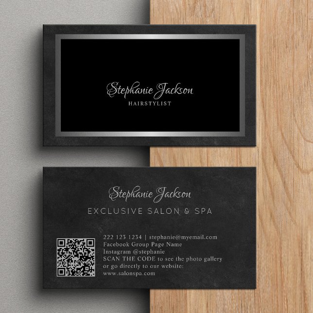 Elegant black and silver QR code luxury Business Card (Creator Uploaded)