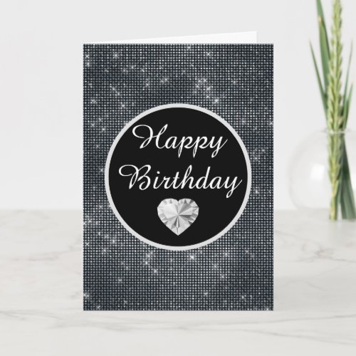 Elegant Black and Silver Sparkle Pattern Birthday Card