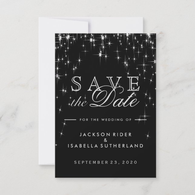 Elegant Black and Silver Starlight - Save the Date (Front)