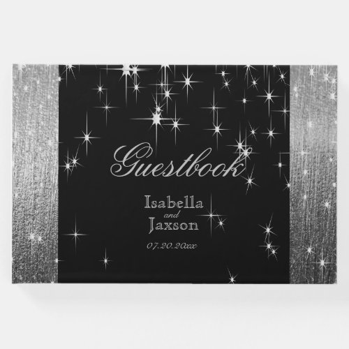 Elegant Black and Silver Starlights Guestbook