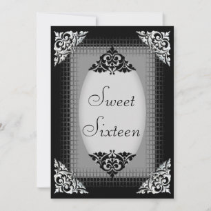 Elegant Black and Silver Sweet 16 Invitation