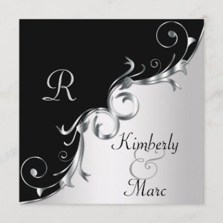 Elegant Black and Silver Swirls Wedding Invitation
