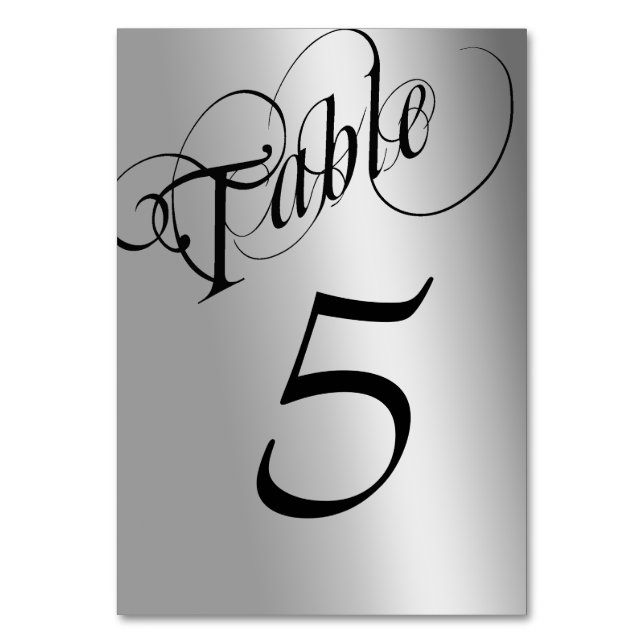 Elegant Black and Silver Table  Number Cards (Front)