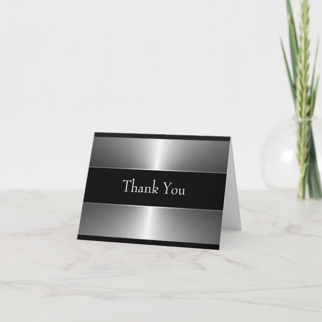 Elegant Black and Silver Thank You Card (Front)