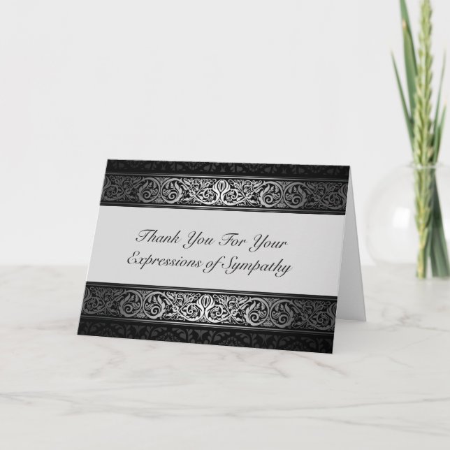 Elegant Black and Silver Thank You For Your Sympat Card (Front)