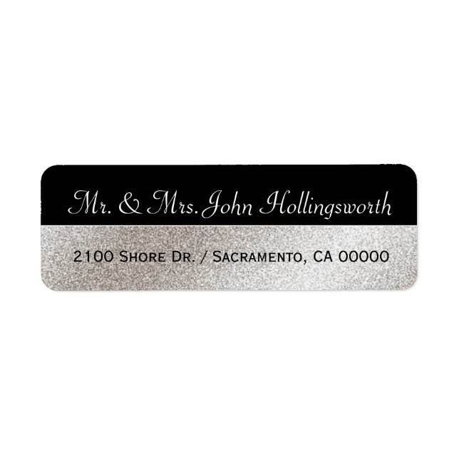 Elegant Black and Silver Tone Return Address Label (Front)