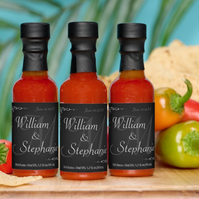 Elegant Black and Silver Wedding Hot Sauces (Multi)