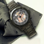 Elegant Black and Silver Wedding Photo Watch<br><div class="desc">Stylish photo template wedding watch. Perfect gift to capture the moment. Template Image First Kiss by Alena Kratochvilova.http://www.publicdomainpictures.net/view-image.php?image=1128&picture=first-kiss</div>