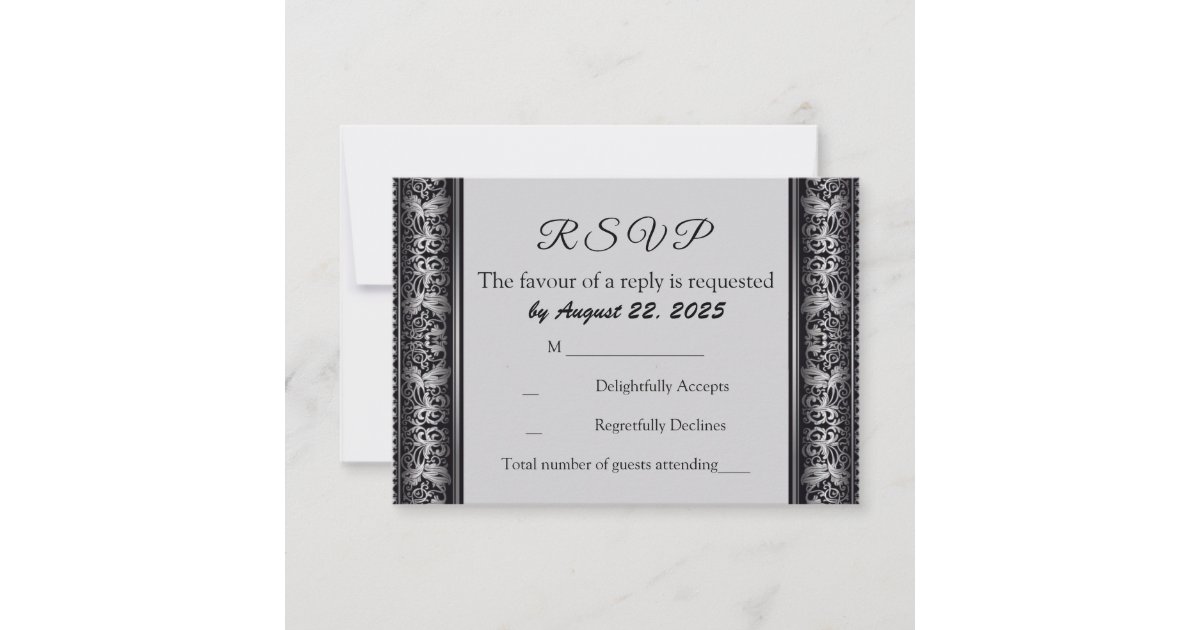 Elegant Black and Silver Wedding RSVP Card | Zazzle