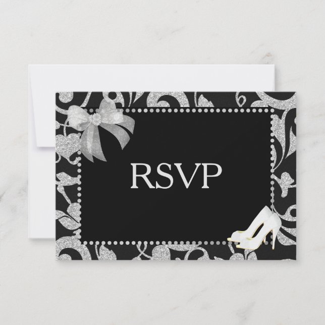 Elegant Black and Silver Wedding RSVP Card (Front)