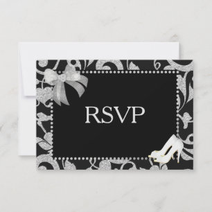Elegant Black and Silver Wedding RSVP Card