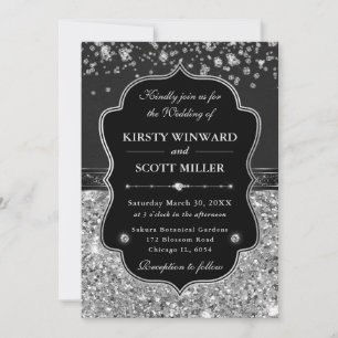 Elegant Black and Silver with Diamonds Wedding Invitation