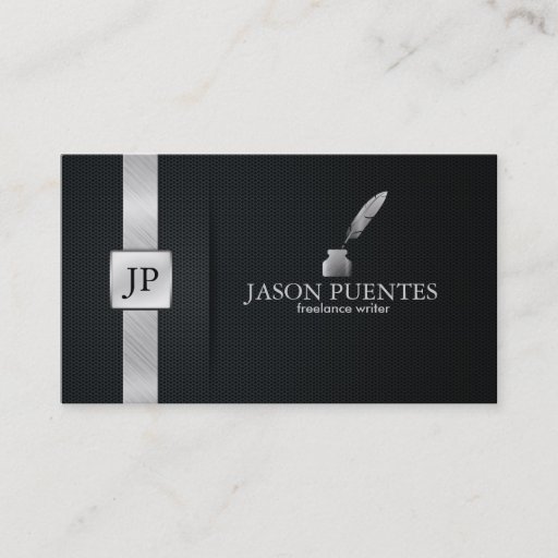 Customizable Elegant Black and Silver Writer's Business Card