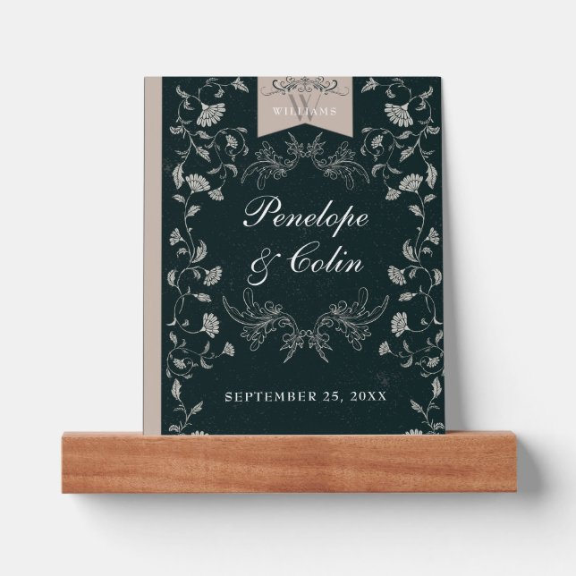 Elegant Black and Tan Bride Groom Wedding Gift Picture Ledge (Front)