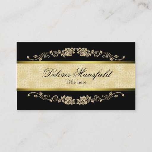 Customizable Elegant Black and Tan Damask Business Card