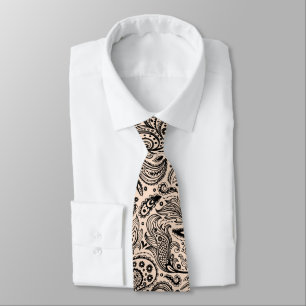 Elegant Black and Tan Floral Paisley Pattern Neck Tie