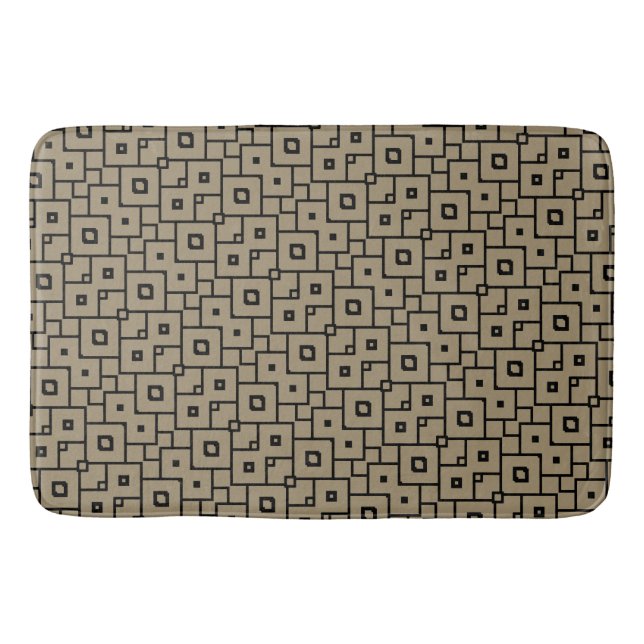 Elegant Black and Tan Geometric Bath Mat (Front)