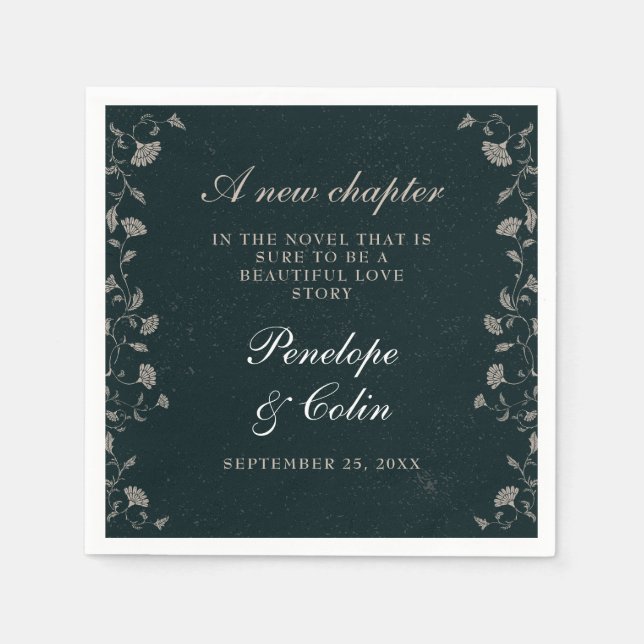 Elegant Black and Tan Vintage Library Wedding Napkins (Front)