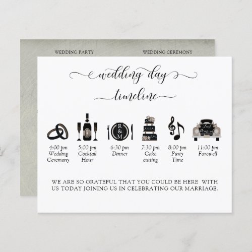 Elegant Black and Taupe Wedding Timeline Program