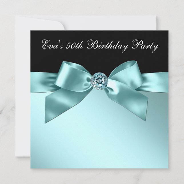 Elegant Black and Teal Blue 50th Birthday Party Invitation (Front)