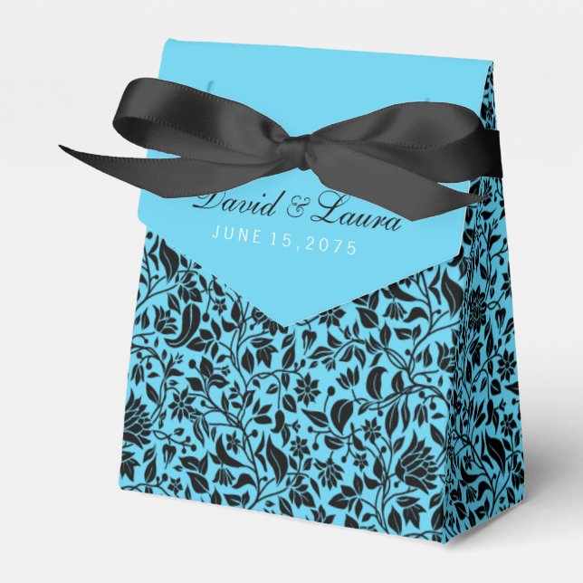 Elegant Black and Teal Blue Wedding Favor Boxes (Front Side)