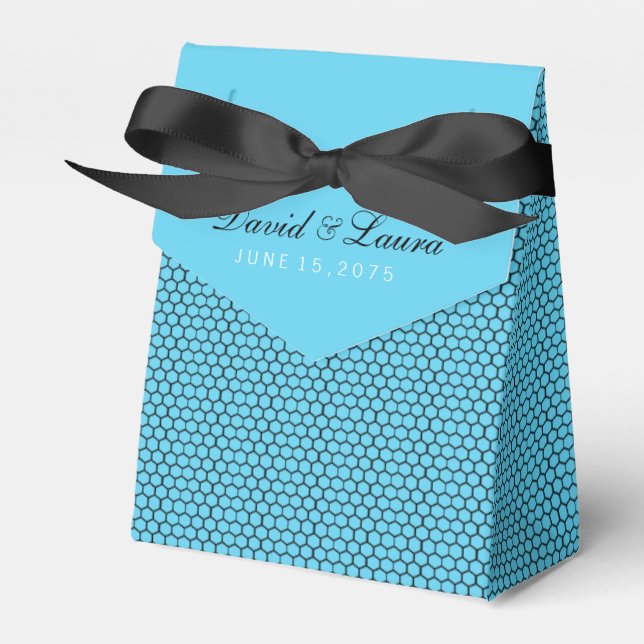 Elegant Black and Teal Blue Wedding Favor Boxes (Front Side)
