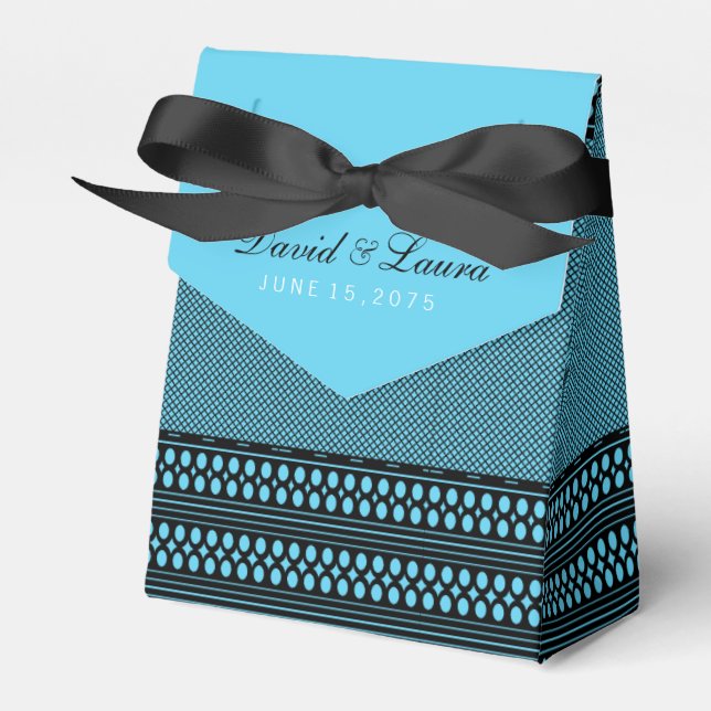 Elegant Black and Teal Blue Wedding Favor Boxes (Front Side)