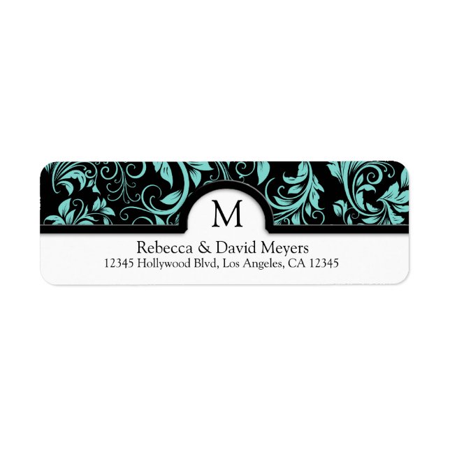 Elegant Black and Teal Blue with Monogram Label (Front)
