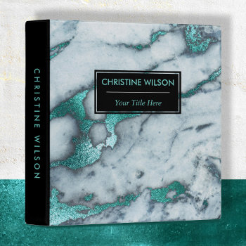 Elegant Black And Teal Marble Stone 3 Ring Binder by amoredesign at Zazzle