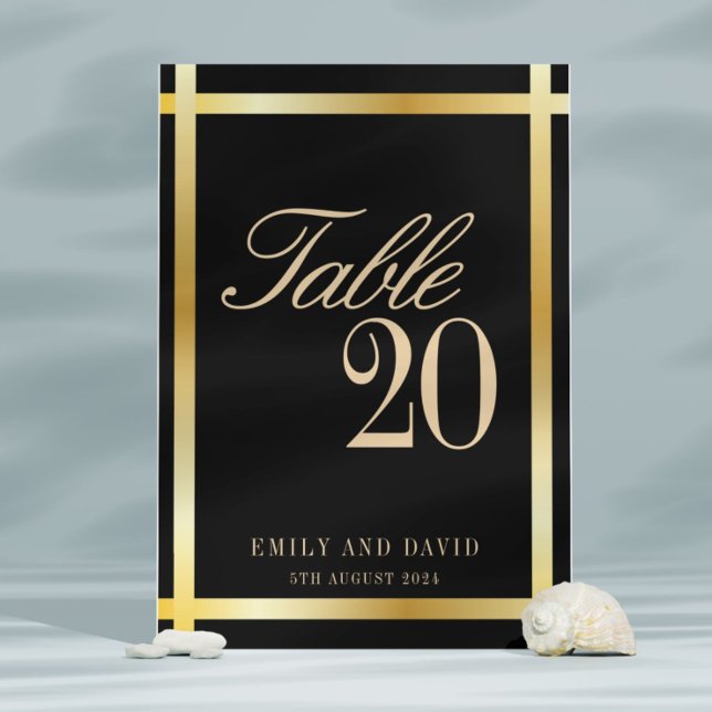 Elegant Black and Thick Golden Borders Wedding Table Number (Creator Uploaded)
